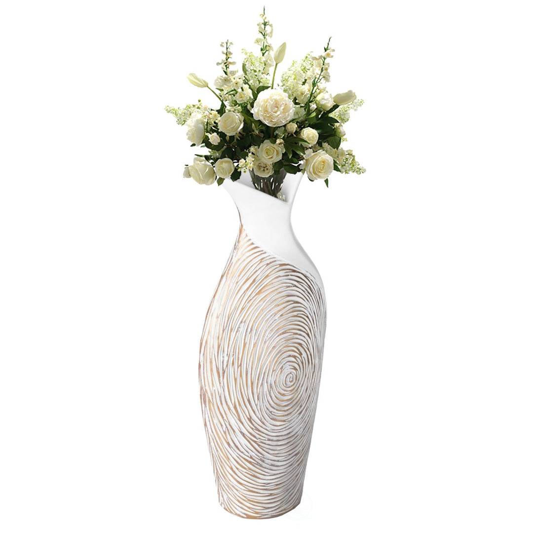 17.5-inch Ribbed Ceramic White Vase - Modern Design for Entryway, Dining, or Living Room - Stylish Home Accent Piece - Image 1