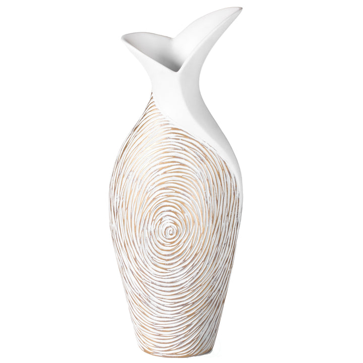 17.5 Inch Ribbed White Ceramic Vase Modern Accent Item Image 3