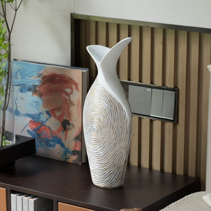 17.5-inch Ribbed Ceramic White Vase - Modern Design for Entryway, Dining, or Living Room - Stylish Home Accent Piece - Image 8