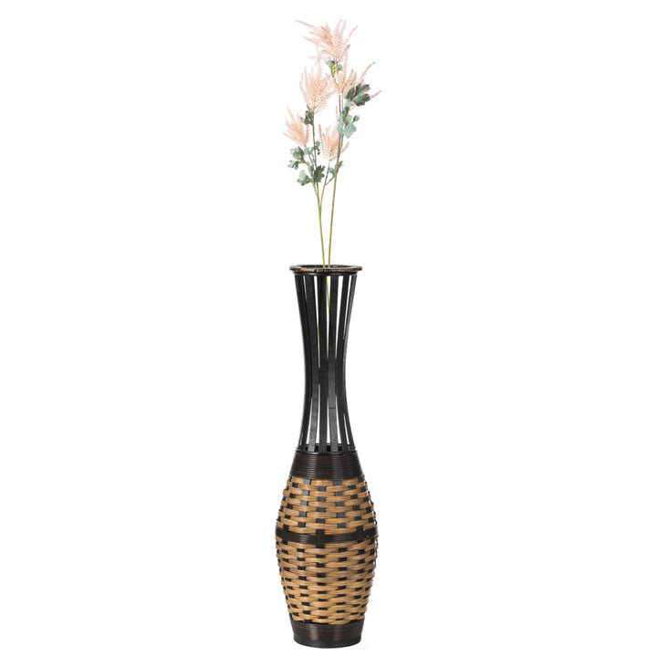 Antique 34-inch Trumpet Style Floor Vase Espresso Bamboo for Living Room Decor Image 1