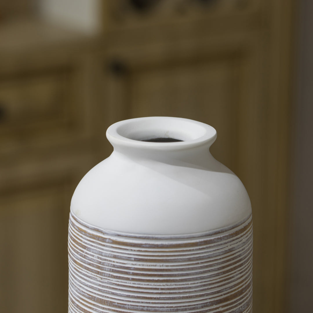 Contemporary Floor Vase - Ribbed 20-Inch-Tall Trumpet Style Ceramic White Table Vase - Modern  Accent  Elegant Sleek Image 7