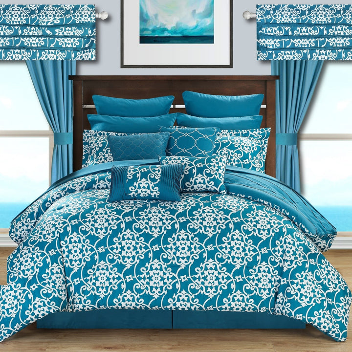 24 Piece Hailee Reversible Printed 2-in-1 look Comforter Set includes Sheets Image 1