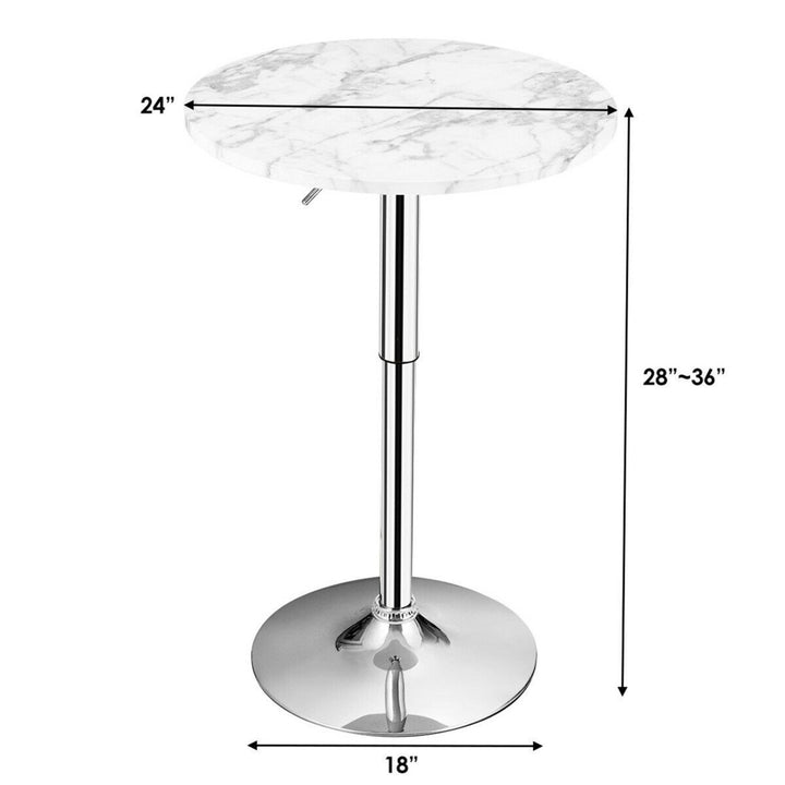 360-degree Swivel Round Pub Table Height Adjustable Bistro Bar Table w/Faux Marble Top Image 2