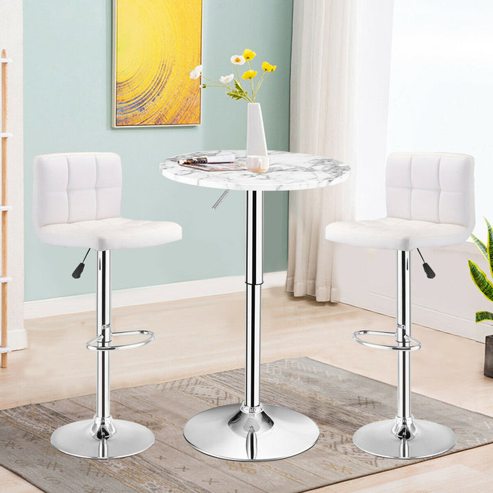 360-degree Swivel Round Pub Table Height Adjustable Bistro Bar Table w/Faux Marble Top Image 3