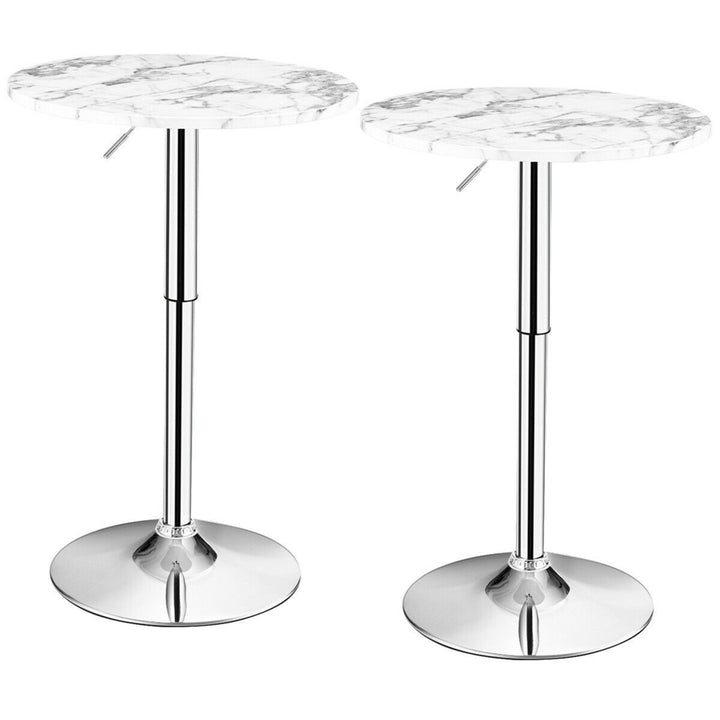 Set of 2 Round Pub Bar Table Height Adjustable 360-degree Swivel w/ Faux Marble Top Image 1