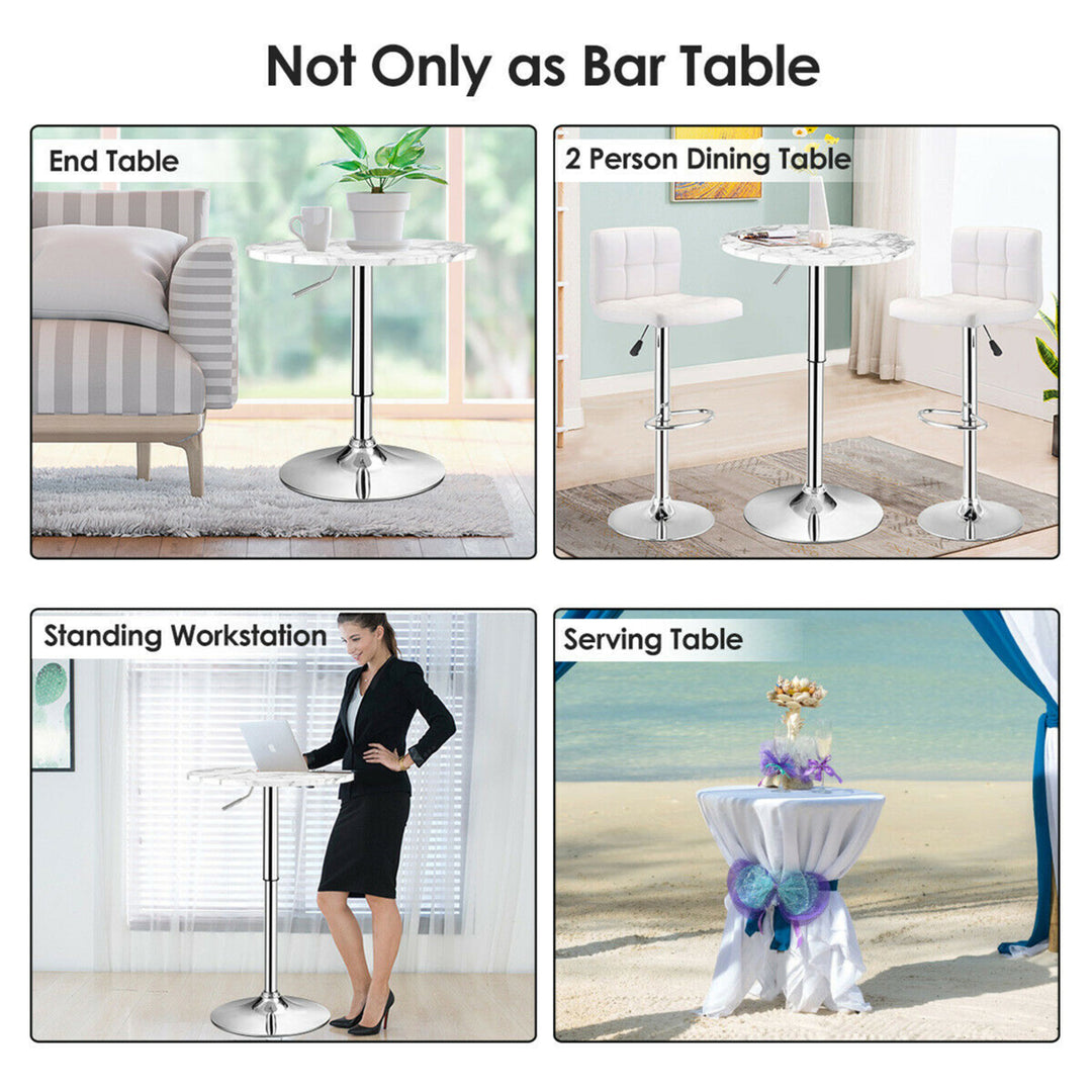 Set of 2 Round Pub Bar Table Height Adjustable 360-degree Swivel w/ Faux Marble Top Image 5