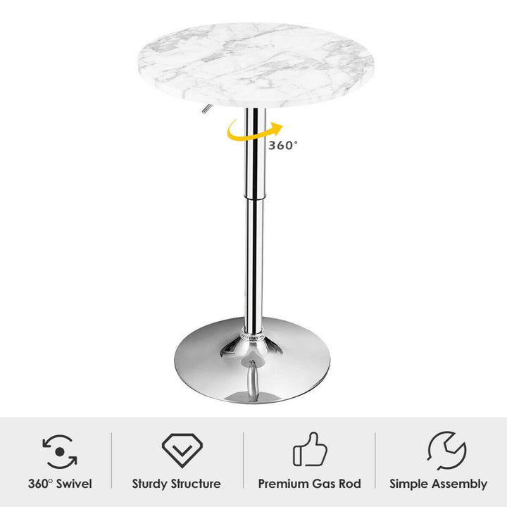 Set of 2 Round Pub Bar Table Height Adjustable 360-degree Swivel w/ Faux Marble Top Image 6