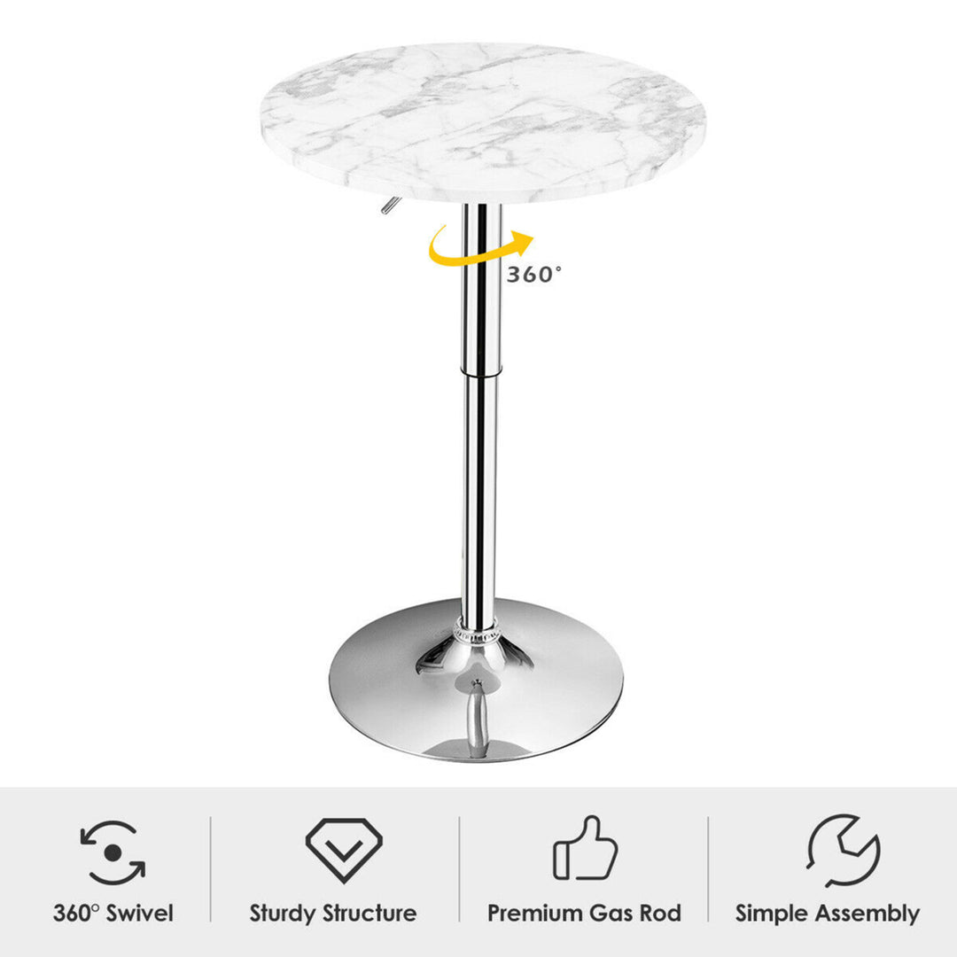 Round Pub Table Height Adjustable Bistro Bar Table 360-degree Swivel w/Faux Marble Top Image 6