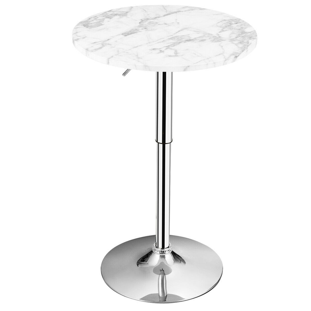 Set of 2 Round Pub Bar Table Height Adjustable 360-degree Swivel w/ Faux Marble Top Image 10