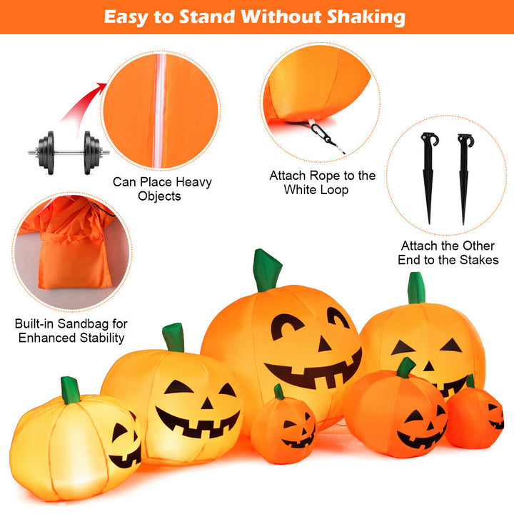 7.5ft Inflatable Halloween Pumpkins Set 7 Pumpkins Patch w/ Energy-saving LED and Adapter Image 4