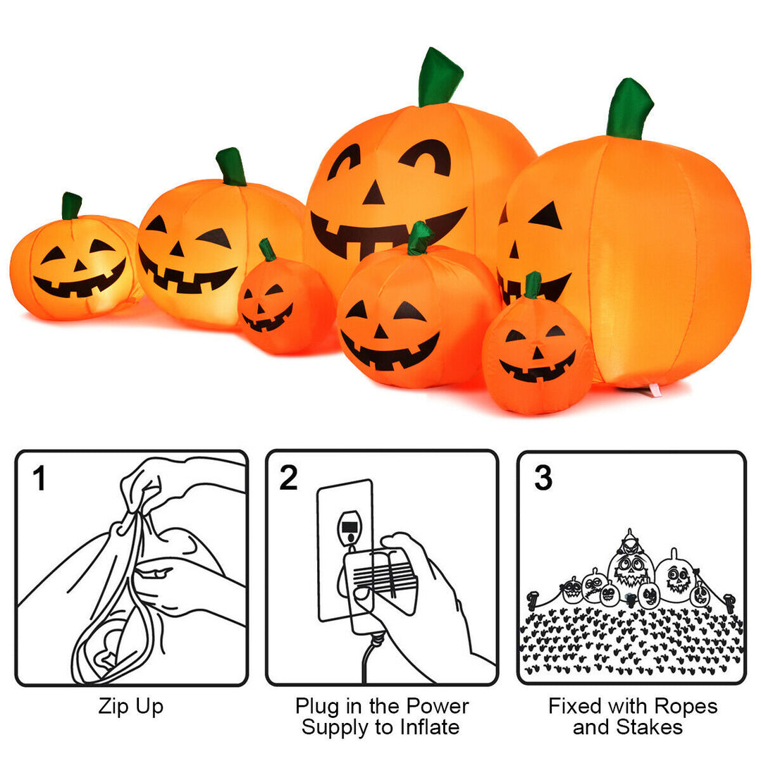 7.5ft Inflatable Halloween Pumpkins Set 7 Pumpkins Patch w/ Energy-saving LED and Adapter Image 7