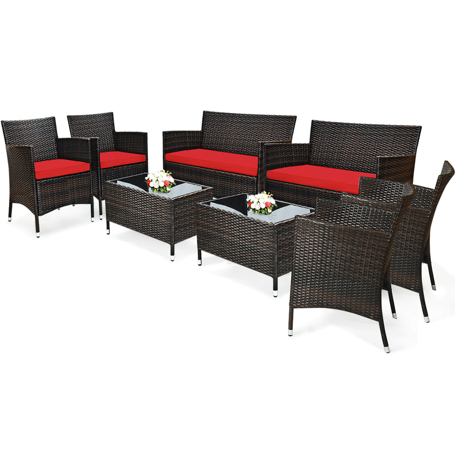 Costway 8PCS Rattan Patio Furniture Set Cushioned Sofa Chair Image 1