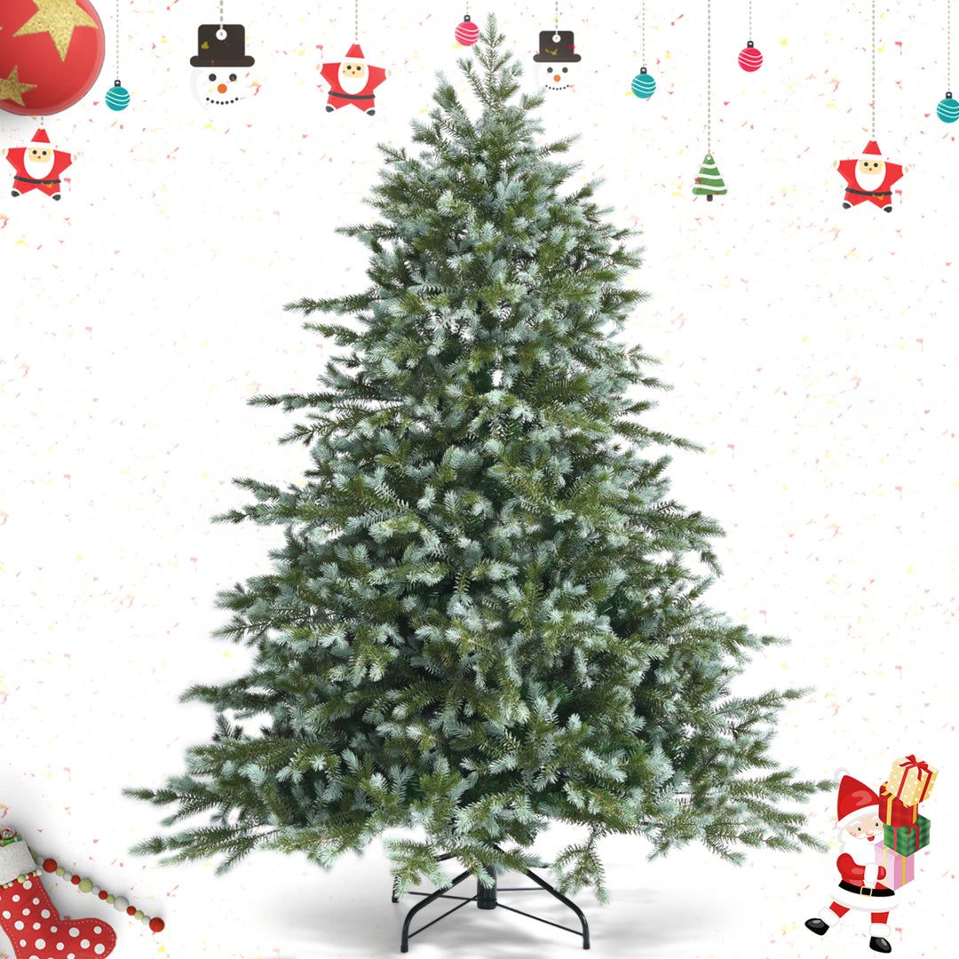 6/7/8 Ft Artificial Christmas Tree Unlit Hinged Xmas Tree w/ Metal Stand Image 1