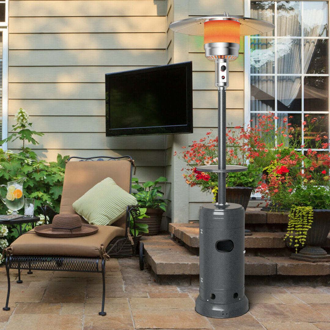 Outdoor Patio Heater Propane Standing LP Gas Steel W/Table and Wheels Grey Image 1