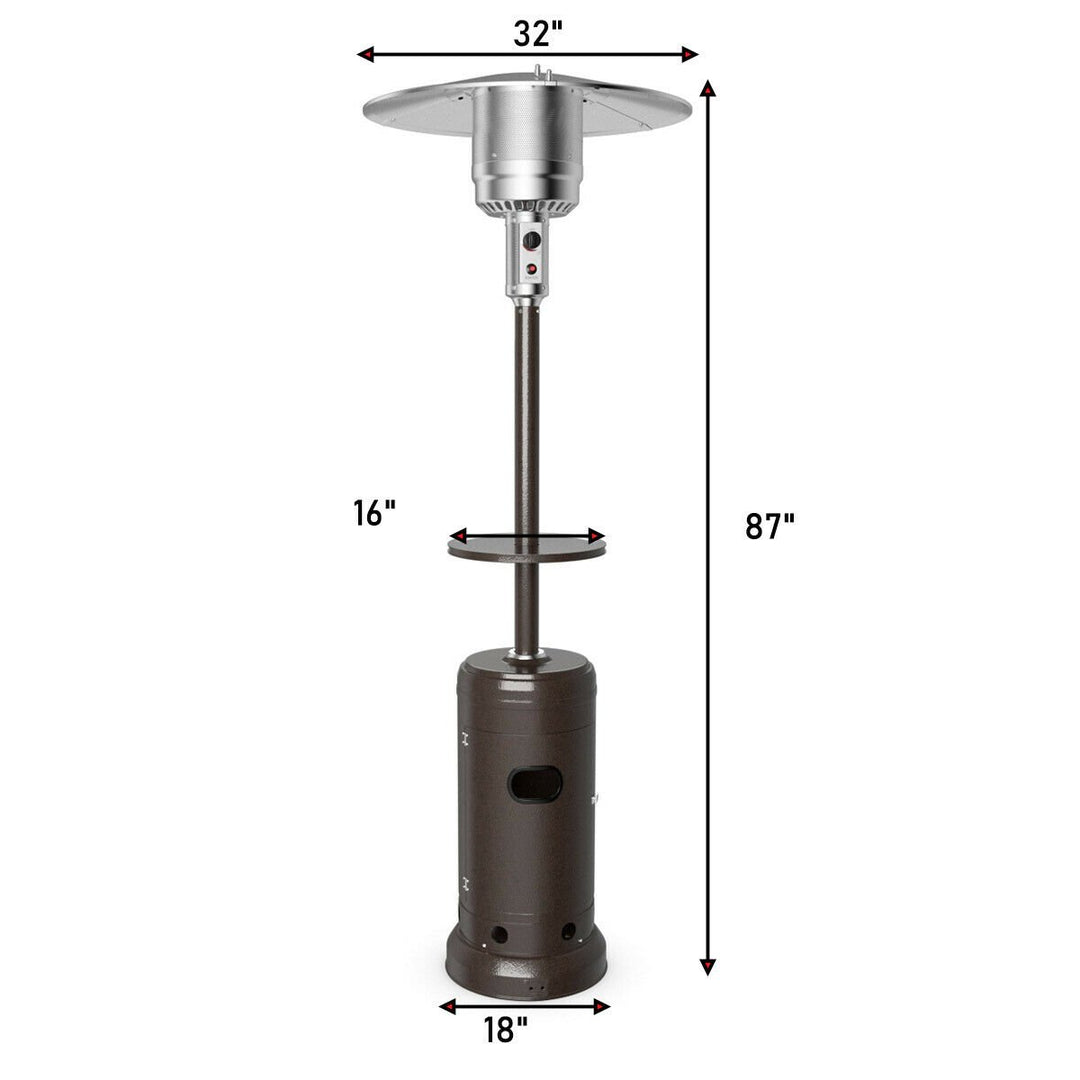 Outdoor Patio Heater Propane Standing LP Gas Steel W/Table and Wheels Bronze Image 3