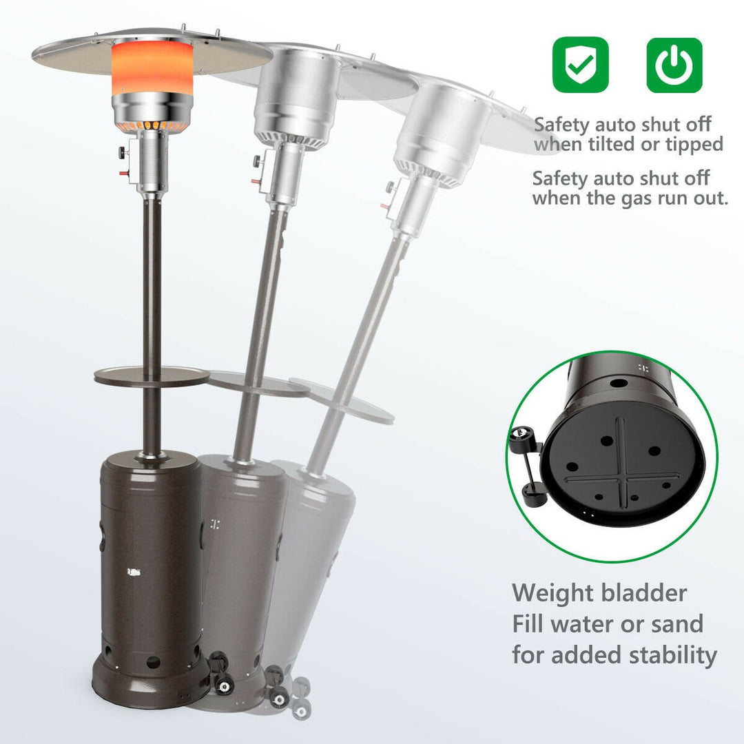 Outdoor Patio Heater Propane Standing LP Gas Steel W/Table and Wheels Bronze Image 5