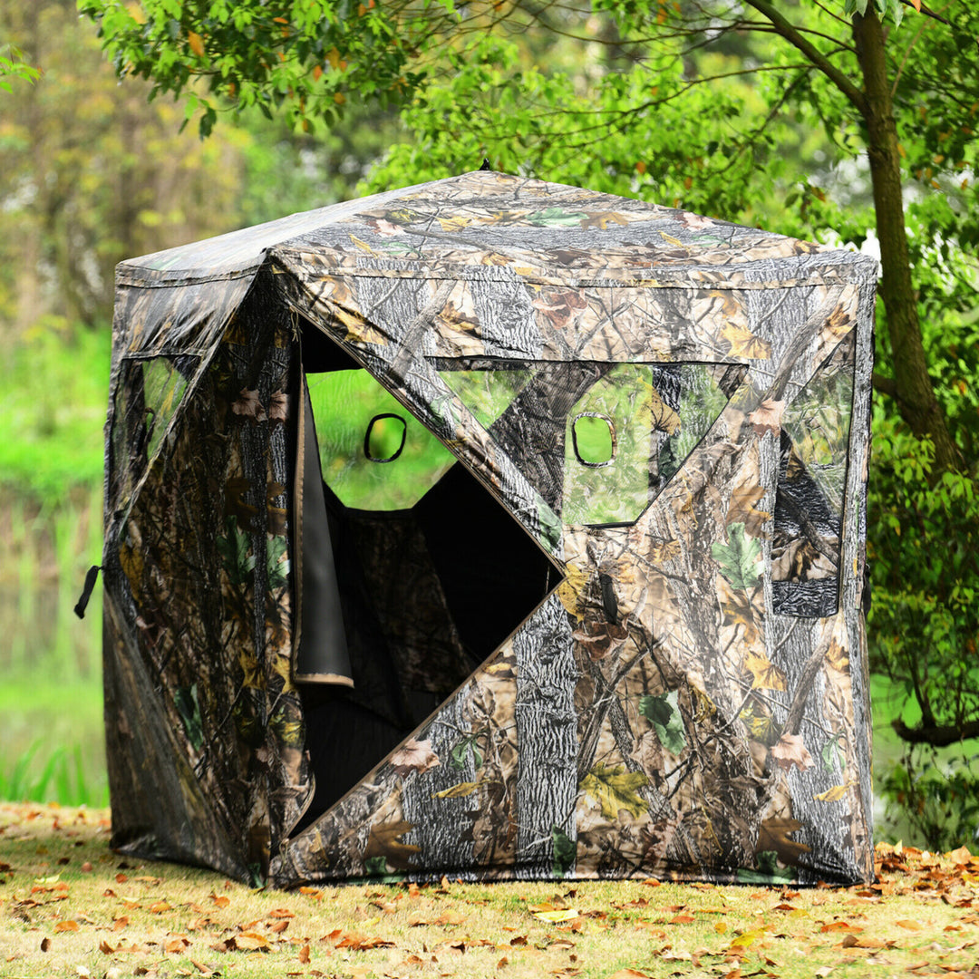 3 Person Portable Hunting Blind Pop-Up Ground Tent w/ Gun Ports and Carrying Bag Image 3