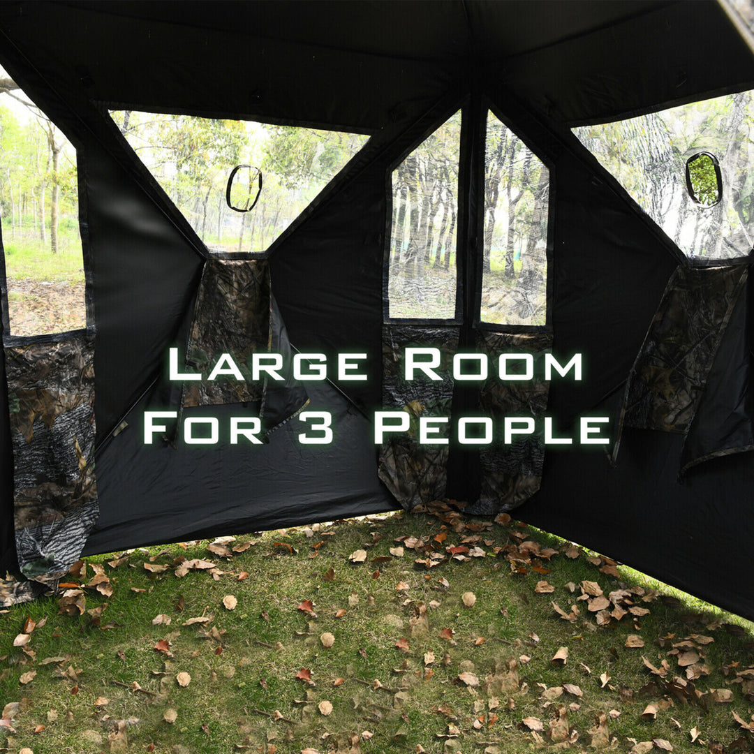 3 Person Portable Hunting Blind Pop-Up Ground Tent w/ Gun Ports and Carrying Bag Image 5