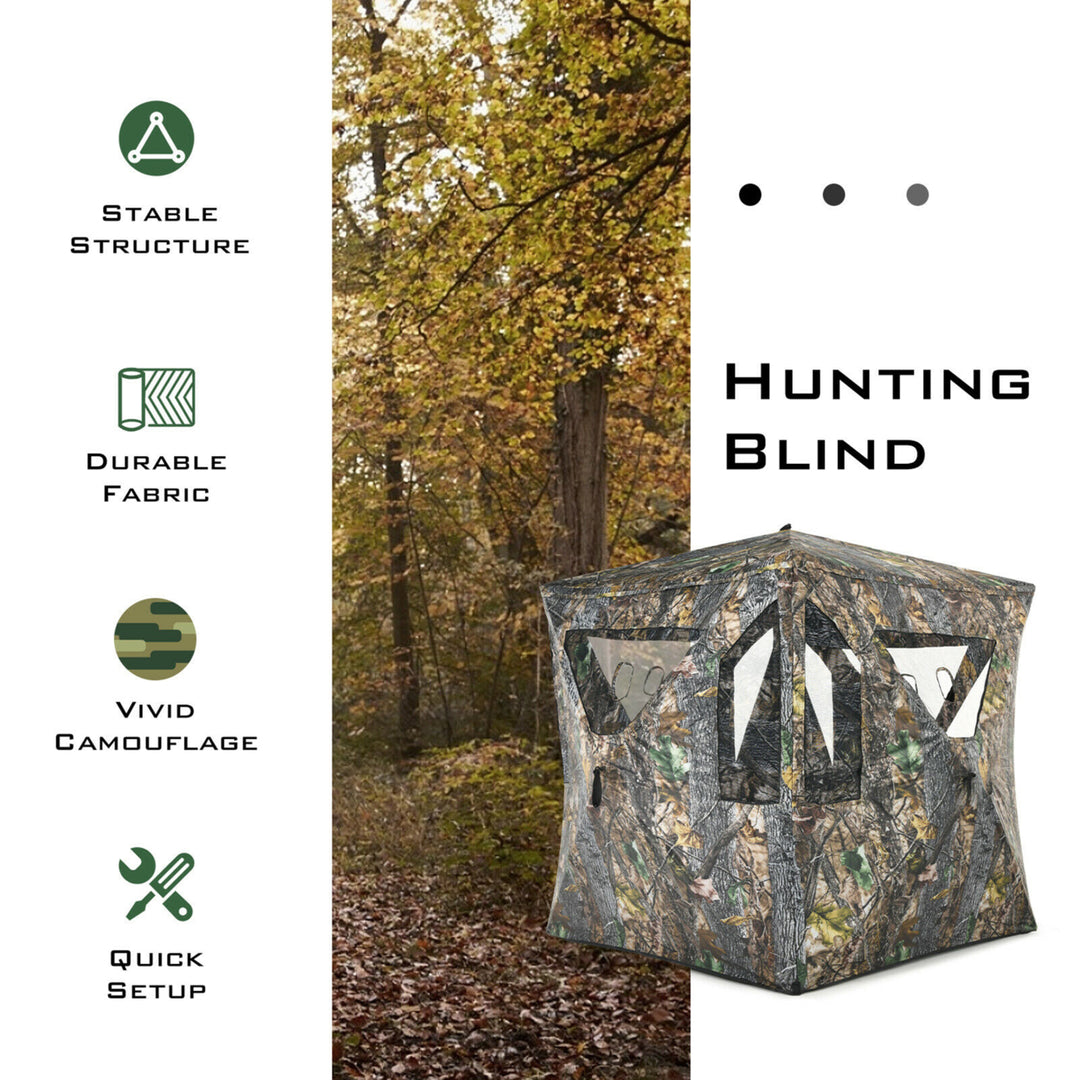 3 Person Portable Hunting Blind Pop-Up Ground Tent w/ Gun Ports and Carrying Bag Image 6