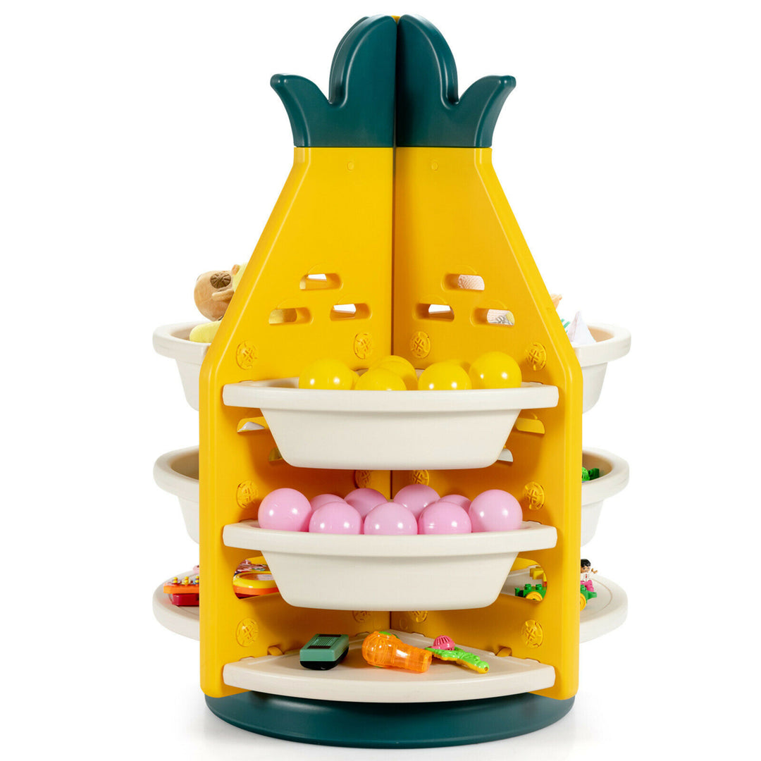 Kids Toy Storage Organizer 360 Revolving Pineapple Shelf w/Plastic Bins Image 1