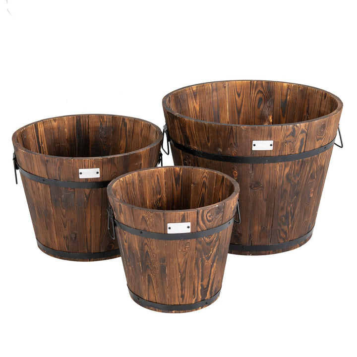 3 pcs Wooden Planter Barrel Set Decorative Flower Bed Multiple Size Image 1