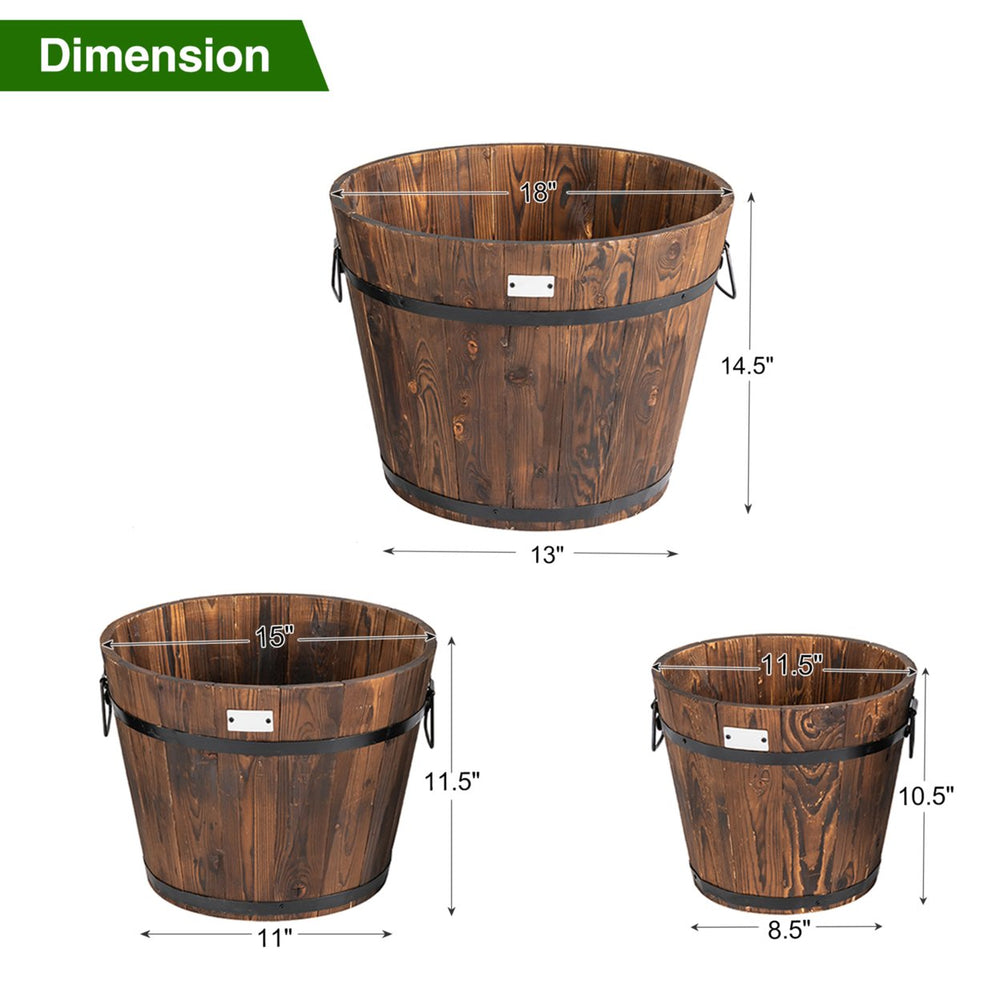 3 pcs Wooden Planter Barrel Set Decorative Flower Bed Multiple Size Image 2