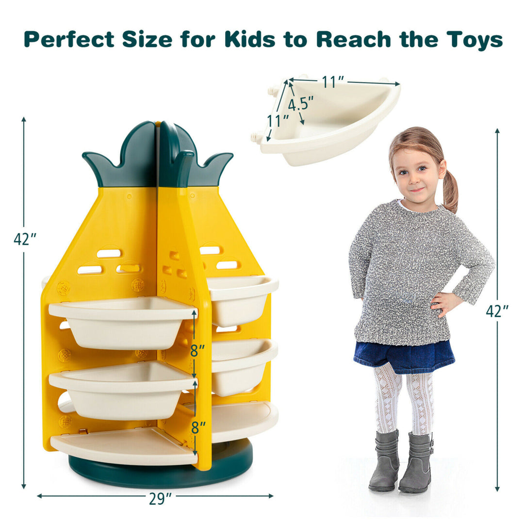 Kids Toy Storage Organizer 360 Revolving Pineapple Shelf w/Plastic Bins Image 2