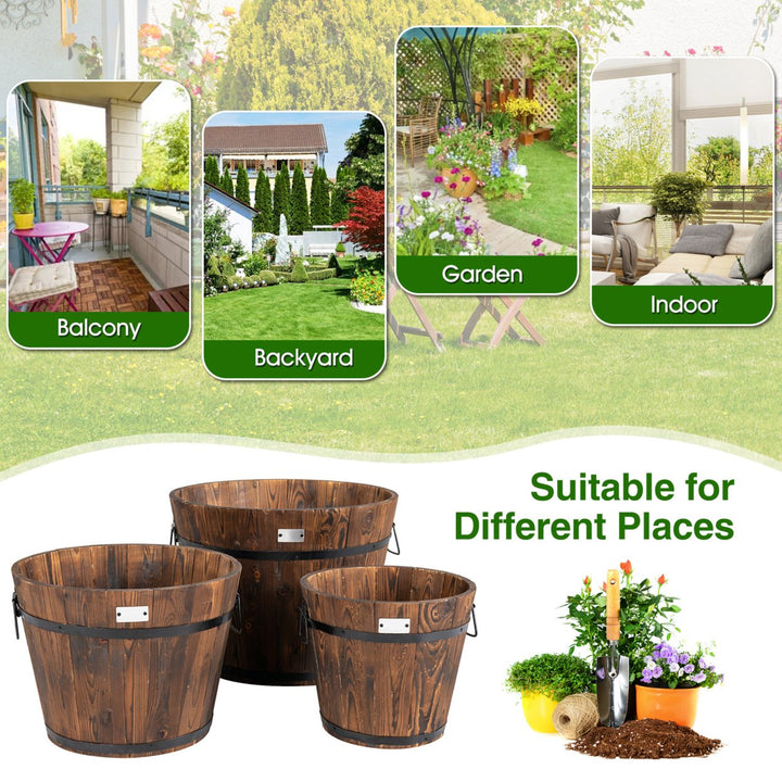 3 pcs Wooden Planter Barrel Set Decorative Flower Bed Multiple Size Image 5