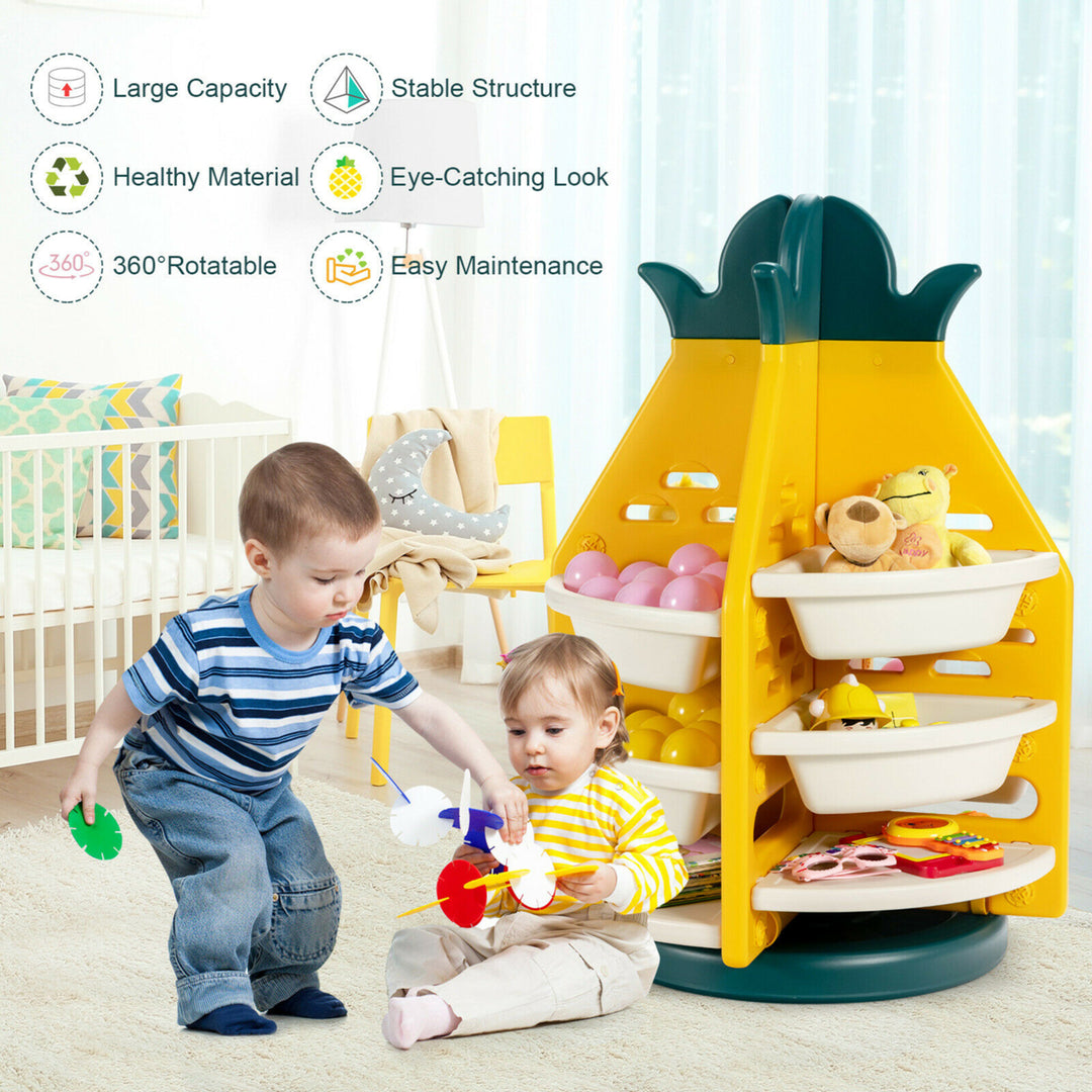 Kids Toy Storage Organizer 360 Revolving Pineapple Shelf w/Plastic Bins Image 4