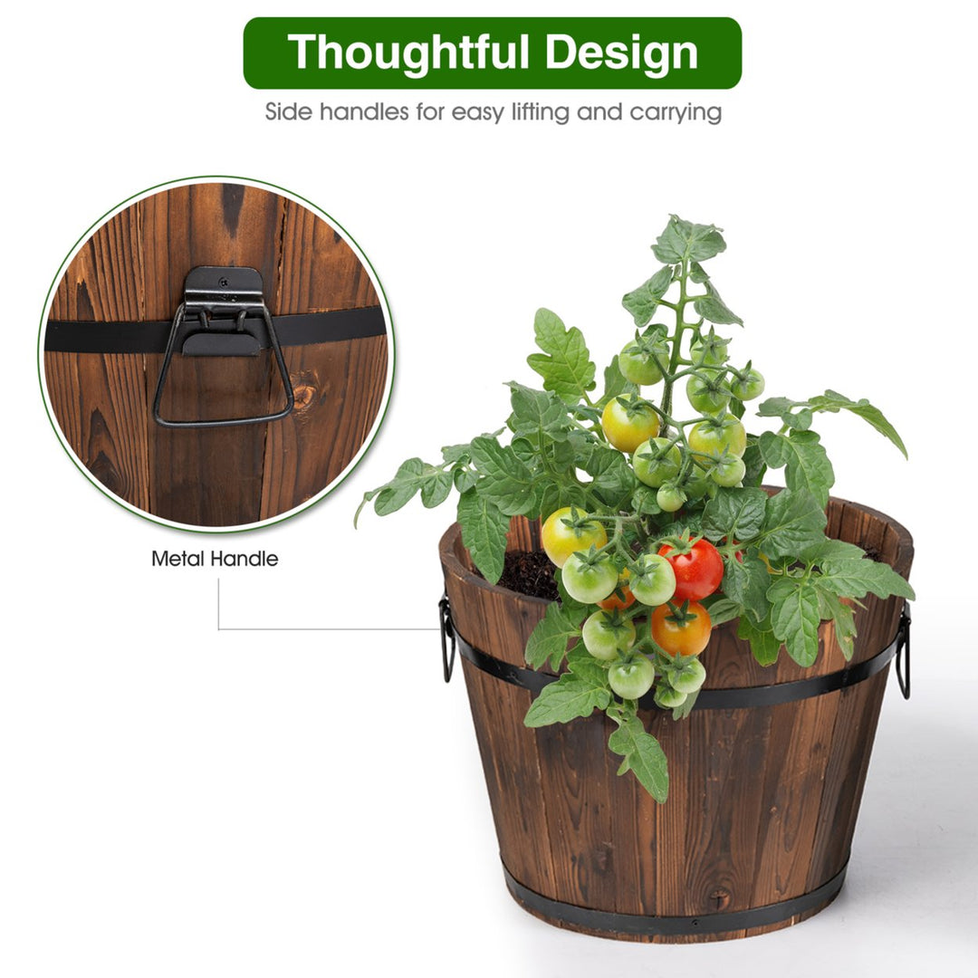 3 pcs Wooden Planter Barrel Set Decorative Flower Bed Multiple Size Image 6