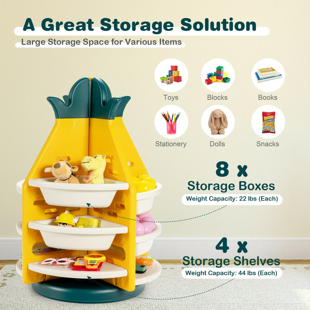 Kids Toy Storage Organizer 360 Revolving Pineapple Shelf w/Plastic Bins Image 6