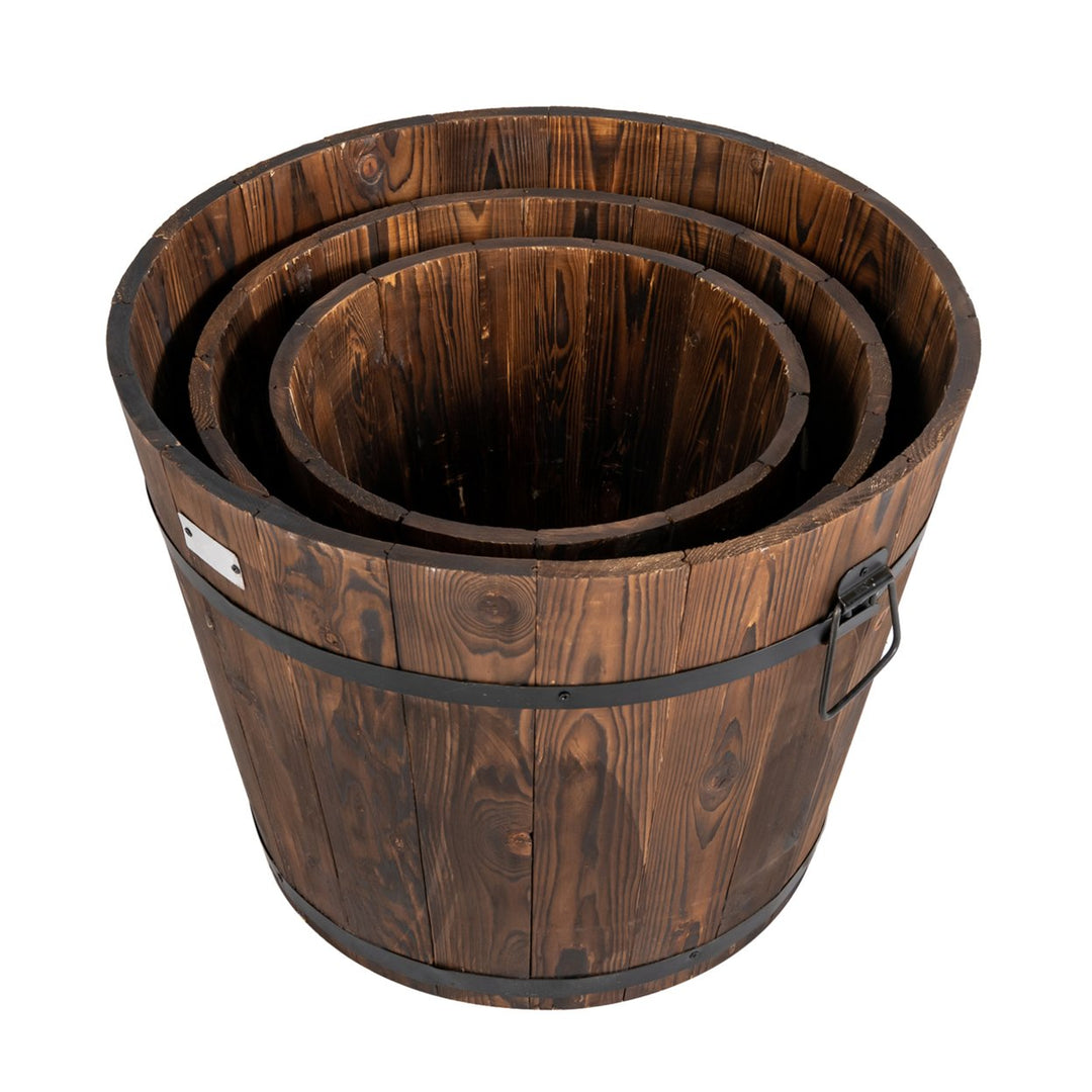 3 pcs Wooden Planter Barrel Set Decorative Flower Bed Multiple Size Image 10