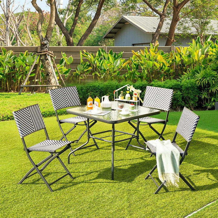 Set of 4 Patio Folding Rattan Dining Chairs Camping Portable Garden Image 4