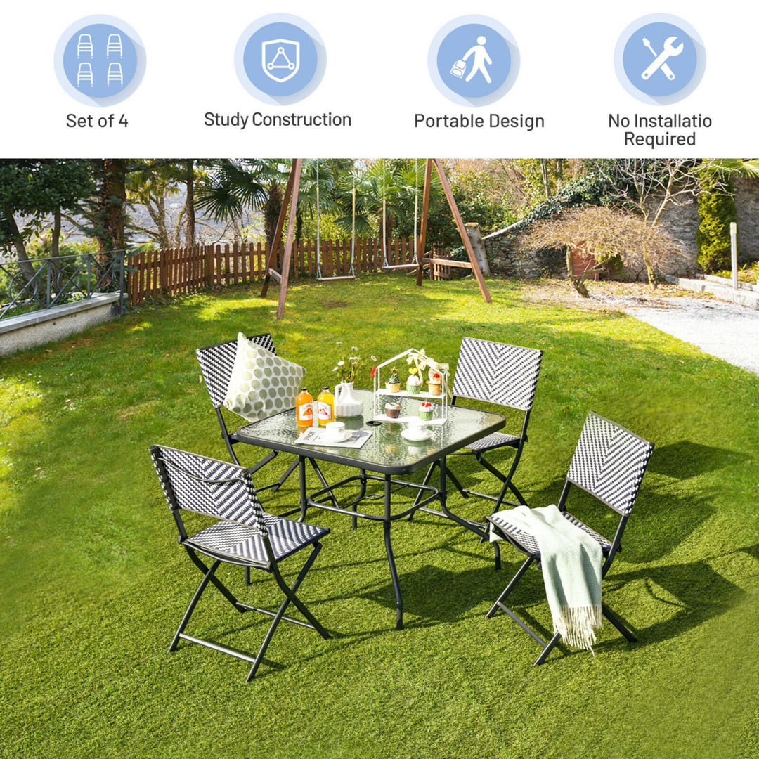 Set of 4 Patio Folding Rattan Dining Chairs Camping Portable Garden Image 5