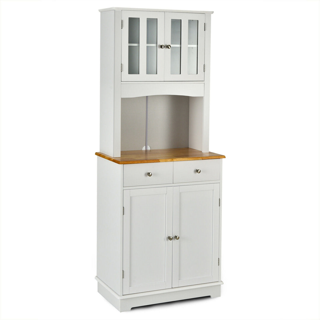 Buffet Hutch Kitchen Storage Cabinet w/ Microwave Stand Storage Shelves Image 1