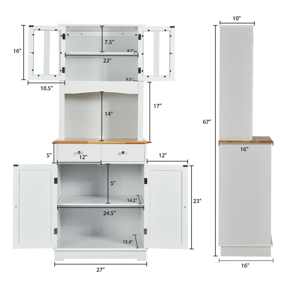 Buffet Hutch Kitchen Storage Cabinet w/ Microwave Stand Storage Shelves Image 2