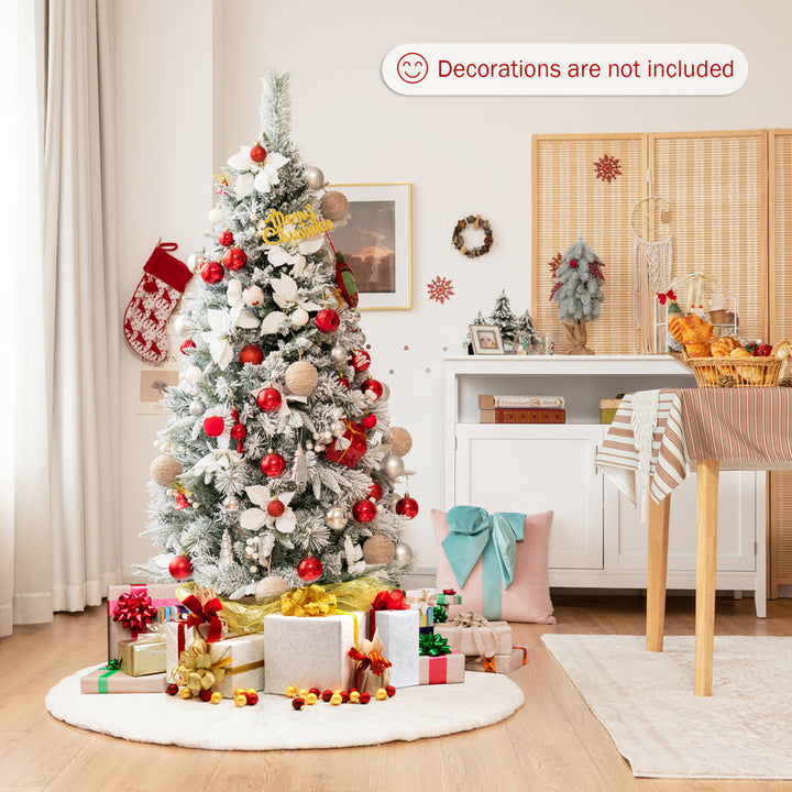 5/6/7/8 FT Artificial Snow Flocked Pencil Christmas Tree w/ White Berries and Flowers Image 3