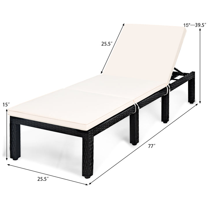 2PCS Patio Garden Rattan Lounge Chair Chaise Couch Cushioned Height Adjustable White Image 5