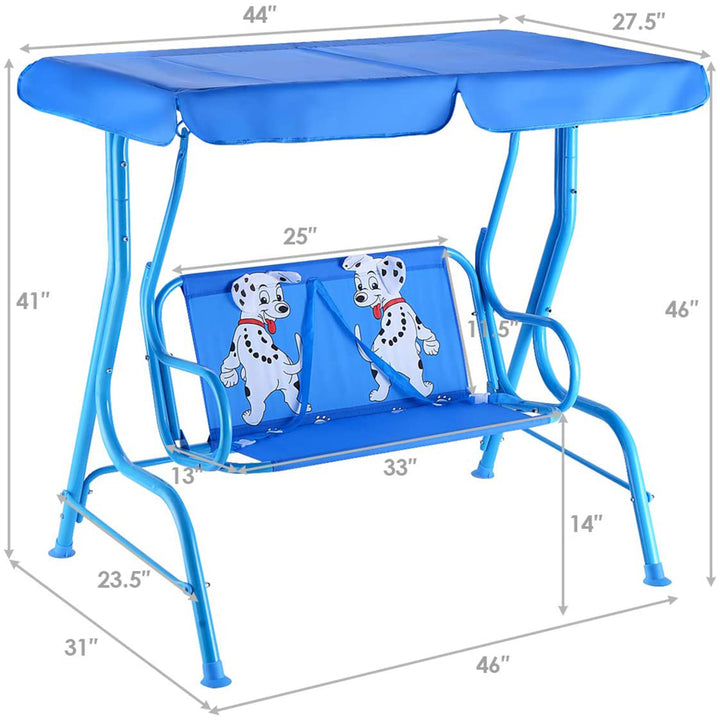 Kids Patio Porch Bench Swing w/ Safety Belt Canopy Outdoor Furniture Blue Image 2