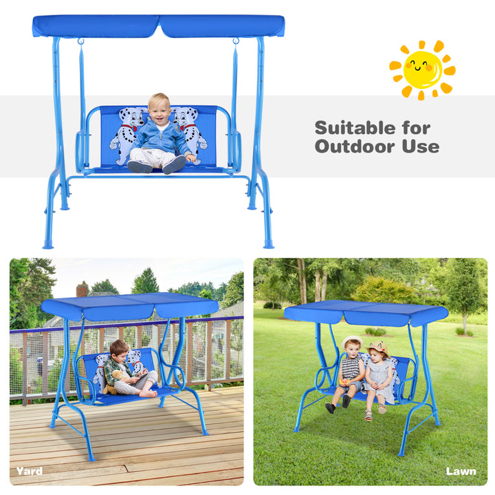 Kids Patio Porch Bench Swing w/ Safety Belt Canopy Outdoor Furniture Blue Image 7