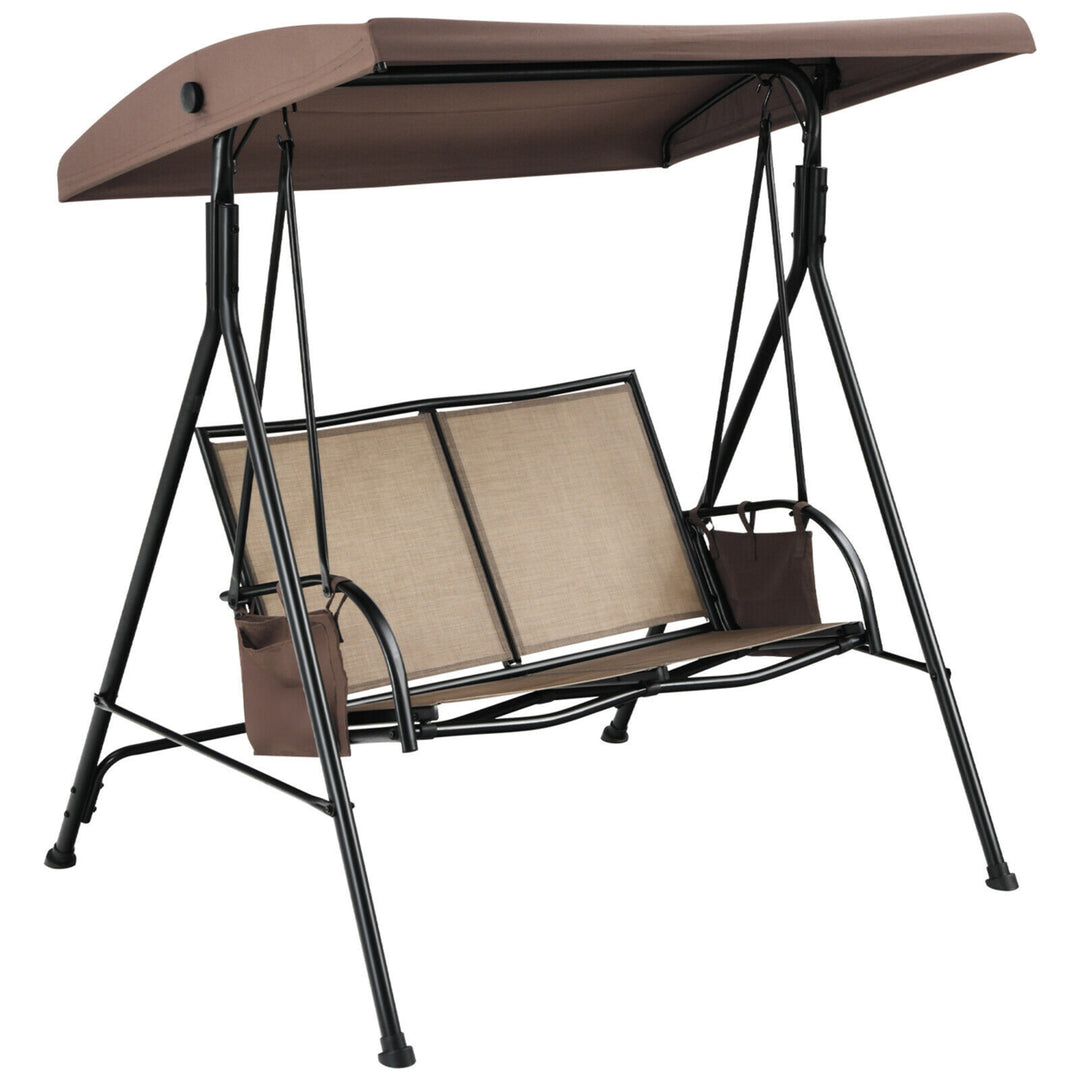 2-Person Adjustable Canopy Swing Chair Patio Outdoor w/ 2 Storage Pockets Image 1