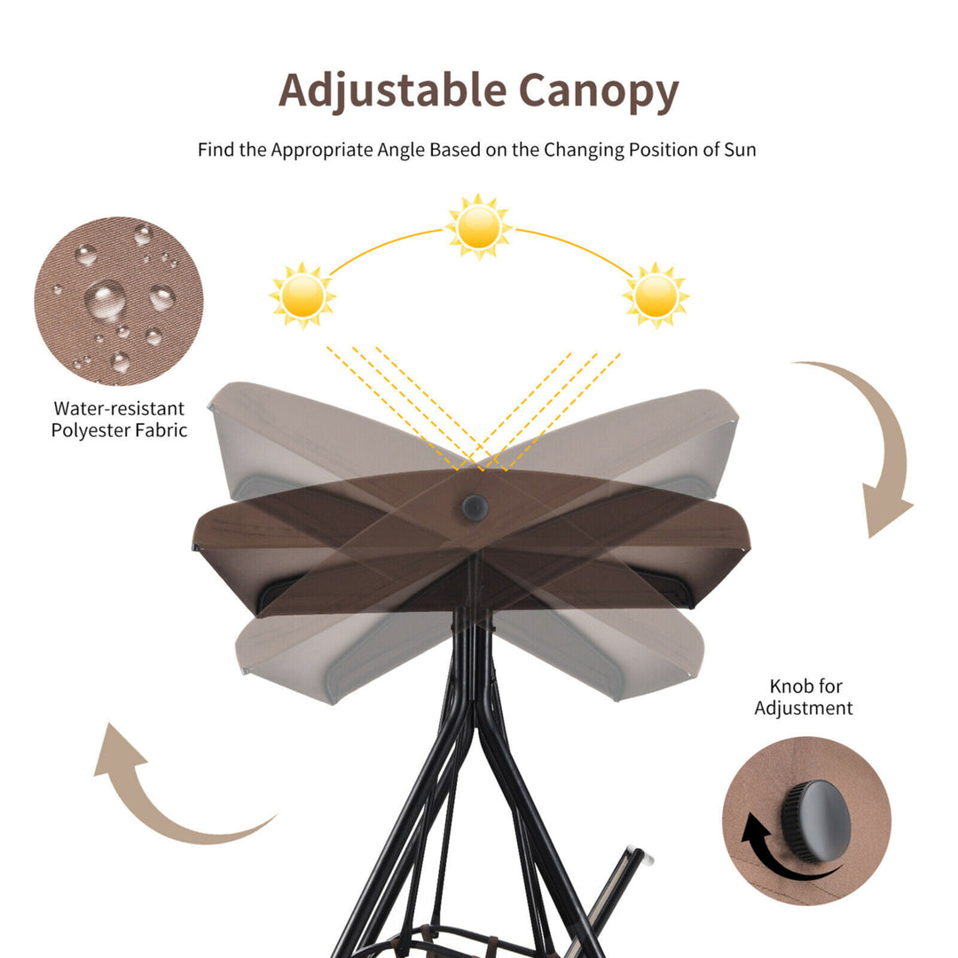 2-Person Adjustable Canopy Swing Chair Patio Outdoor w/ 2 Storage Pockets Image 5