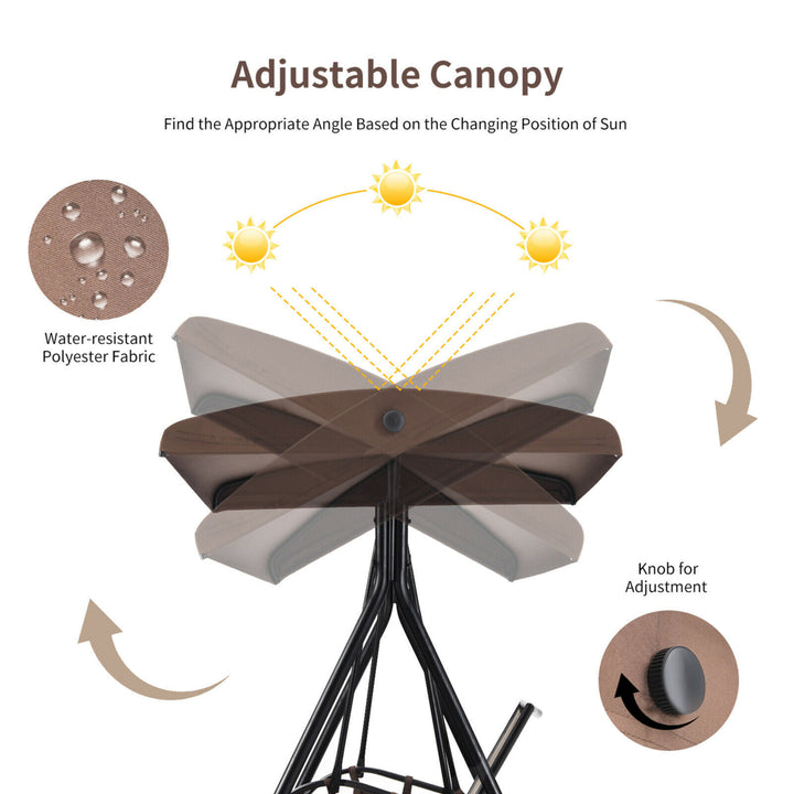 2-Person Adjustable Canopy Swing Chair Patio Outdoor w/ 2 Storage Pockets Image 5