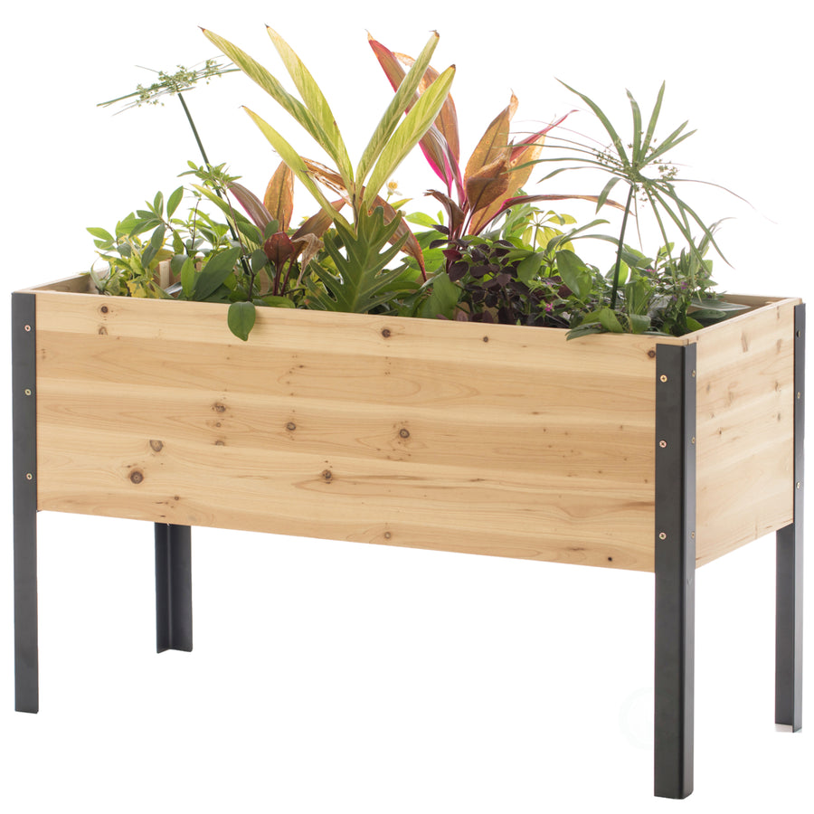 Elevated Outdoor Raised Rectangular Planter Bed Box Solid Wood with Steel Legs, Natural Image 1