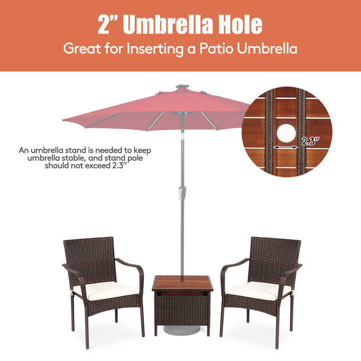 3PCS Outdoor Patio Bistro Set PE Rattan Conversation Set w/ Umbrella Hole Image 8