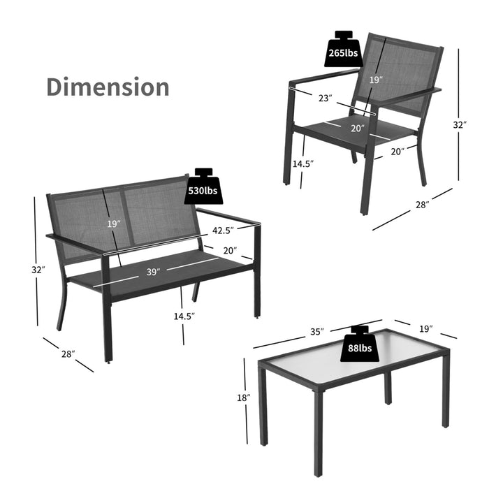 4 PCS Patio Furniture Set Sofa Coffee Table Steel Frame Garden Image 2