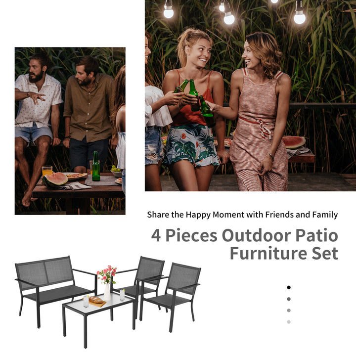 4 PCS Patio Furniture Set Sofa Coffee Table Steel Frame Garden Image 8