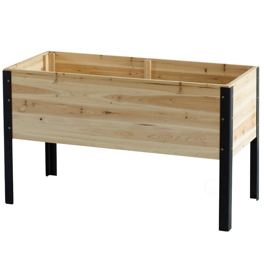 Elevated Outdoor Raised Rectangular Planter Bed Box Solid Wood with Steel Legs, Natural Image 2