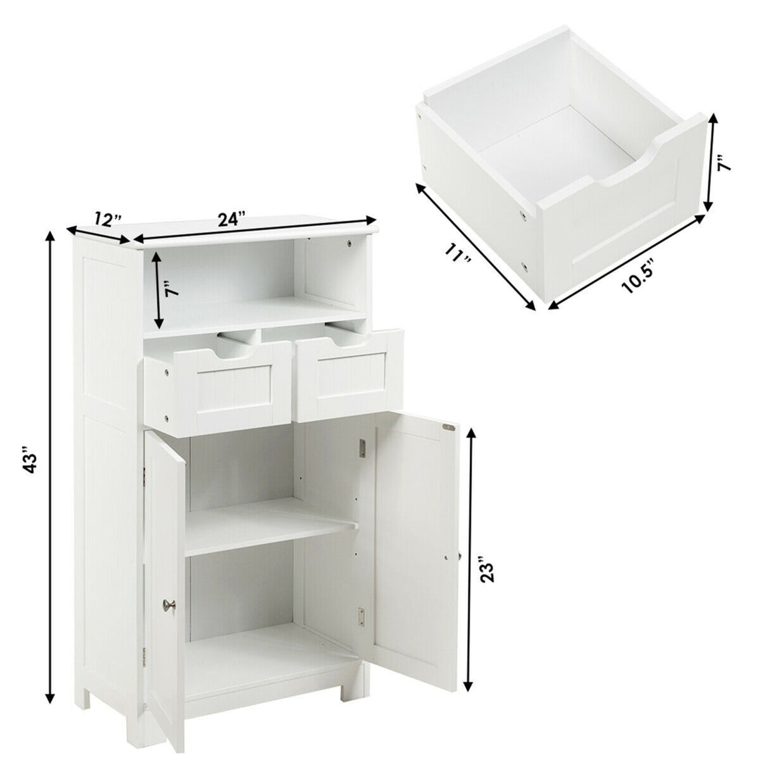 Bathroom Floor Cabinet Wooden Storage Organizer Side Cabinet W/2 Drawer 2 Doors Image 2