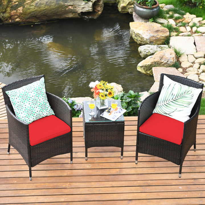 Gymax 3PCS Patio Outdoor Rattan Furniture Set w/ Cushioned Chairs Coffee Table Image 1